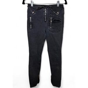 RtA Black Moto Zip Foldover Waist Skinny Jeans Size 26 Edgy Punk Rock Streetwear